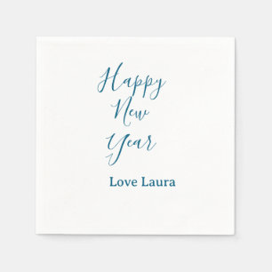 Serviette En Papier Bonne nouvelle année ajouter nom amour bleu simple