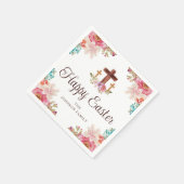Serviette En Papier Bonne Pâques Croix religieuse Aquarelle florale (Coin)