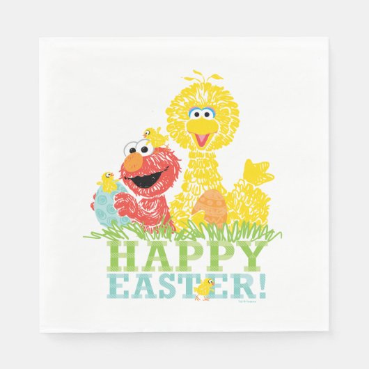 Serviette En Papier Bonne Pâques d'Elmo & Big Bird (Devant)