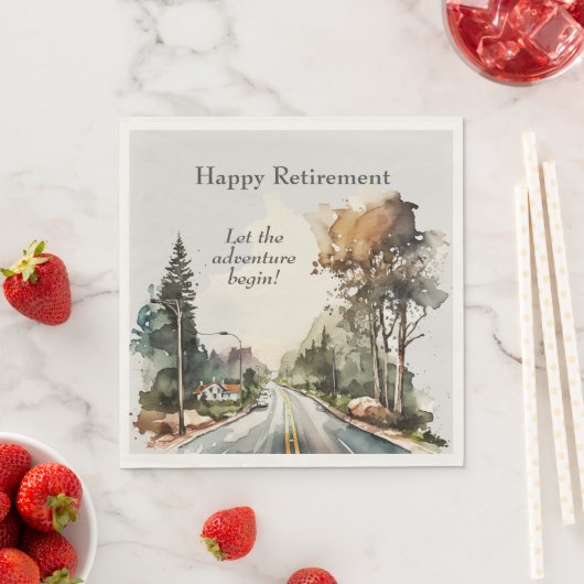 Serviette En Papier Bonne retraite Watercolor Road (En situation)