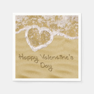 Serviette En Papier "Bonne Saint Valentin" Coeur écrit dans le sable