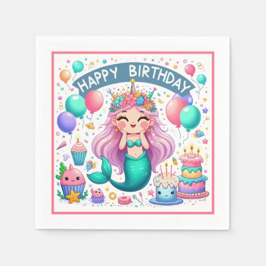 Serviette En Papier Bonne sirène d'anniversaire (Devant)