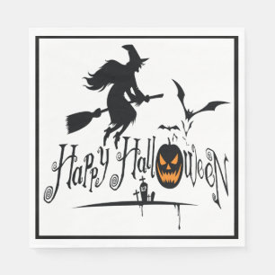 Serviette En Papier Bonne Sorcière Halloween Et chauves-souris