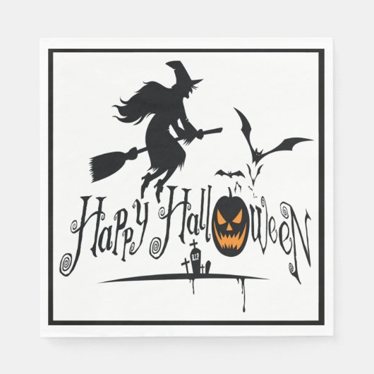 Serviette En Papier Bonne Sorcière Halloween Et chauves-souris (Devant)