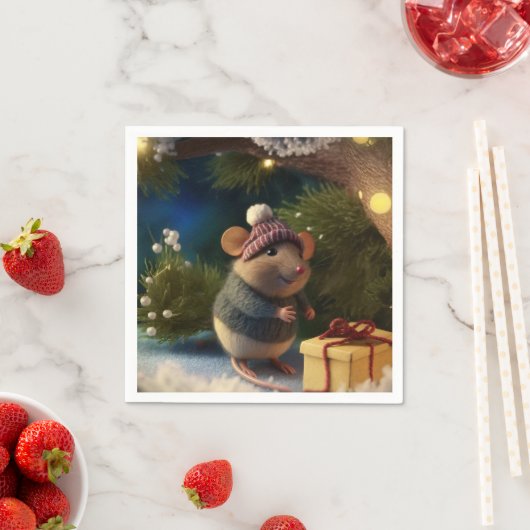 Serviette En Papier Bonne Souris d'hiver avec plaque de papier (En situation)