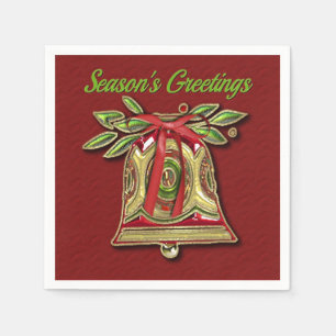 Serviette En Papier Bonnes Fêtes Gold Noël Bell Red Napkins