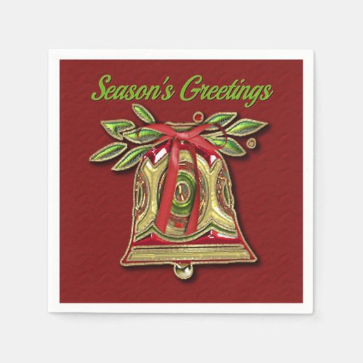 Serviette En Papier Bonnes Fêtes Gold Noël Bell Red Napkins (Devant)