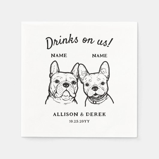 Serviette En Papier Bons Boissons Sur Nous 2 Chiens Cocktail Mariage (Devant)