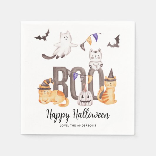 Serviette En Papier Boo Cute Happy Halloween Chats Fantômes Fête des e (Devant)