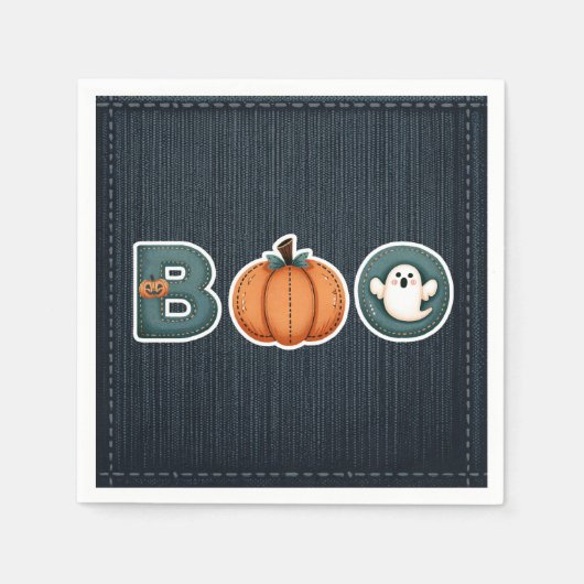 Serviette En Papier BOO Denim Rustic Country Citrouille Ghost Hallowee (Devant)