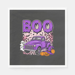 Serviette En Papier Boo Halloween Camion Violet Fantôme et Citrouilles