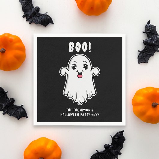 Serviette En Papier Boo Halloween Fantôme Texte personnalisé Noir et B