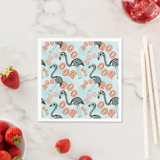 Serviette En Papier Boo Halloween | Flamant rose Skeleton (En situation)