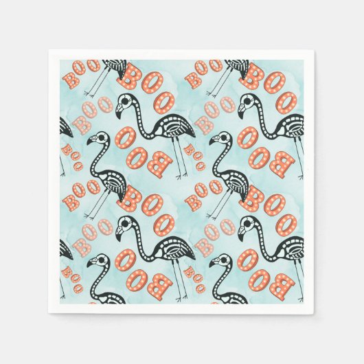 Serviette En Papier Boo Halloween | Flamant rose Skeleton (Devant)