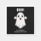 Serviette En Papier Boom Halloween Ghost Texte Personnalisé Noir Et Bl (Devant)