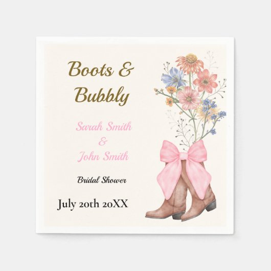 Serviette En Papier Boots and Bubbly Bridal Shower (Devant)