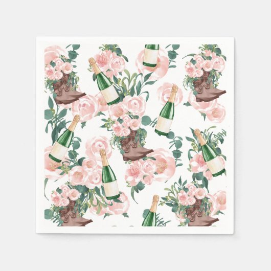 Serviette En Papier Boots & Bubbly Floral Champagne Fête des mariées (Devant)