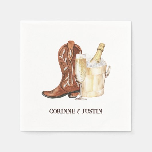 Serviette En Papier Boots & Bubbly Rustic Western Fête des mariées (Devant)