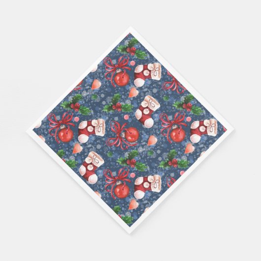 Serviette En Papier Boots de Père Noël mignonne Boules Red Holly Berri (Coin)