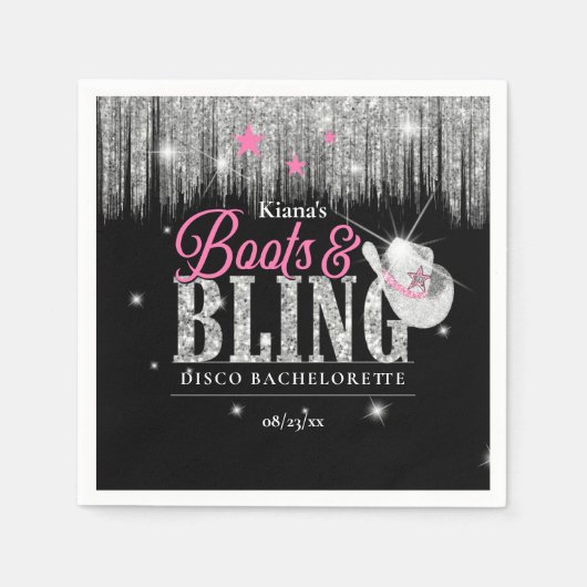 Serviette En Papier Boots 'n Bling Disco Bachelorette ID925 (Devant)