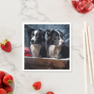 Serviette En Papier Border Collie enneigé Luge Décor Noël 