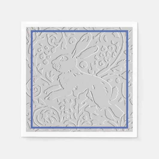 Serviette En Papier Bordure bleu lapin gris avec apparence intégrée (Devant)