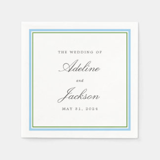 Serviette En Papier Bordure bleue et verte Classique Mariage tradition