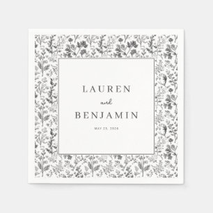 Serviette En Papier Bordure botanique noire élégante