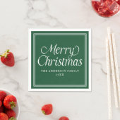 Serviette En Papier Bordure classique Joyeux Noël vert (En situation)