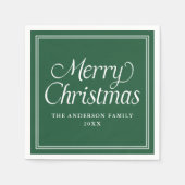 Serviette En Papier Bordure classique Joyeux Noël vert (Devant)