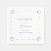 Serviette En Papier Bordure Coastal Chic Shell Mariage personnalisé (Devant)