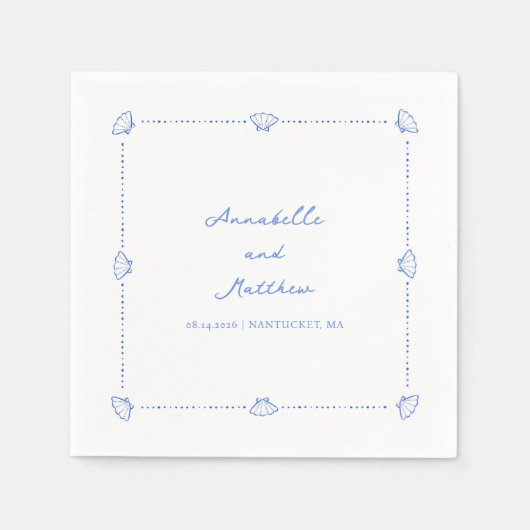 Serviette En Papier Bordure Coastal Chic Shell Mariage personnalisé (Devant)