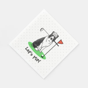 Serviette En Papier Bordure Collie Chien Jouer Golf (noir & blanc) Amu