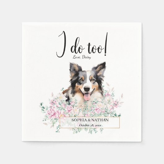 Serviette En Papier Bordure Collie Chien Mariage Cocktail Serviettes (Devant)