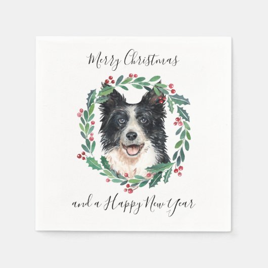 Serviette En Papier Bordure Collie Elegant Chien Joyeux Noël (Devant)