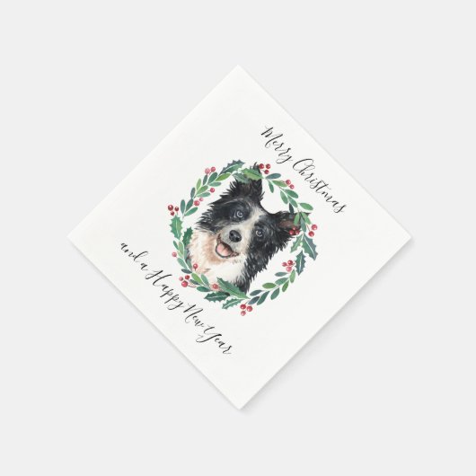 Serviette En Papier Bordure Collie Elegant Chien Joyeux Noël (Coin)