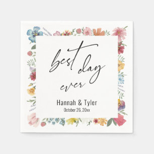 Serviette En Papier Bordure colorée d'aquarelle des Fleurs sauvages de