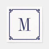 Serviette En Papier Bordure de clé grecque Navy Monogramme (Devant)