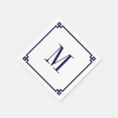 Serviette En Papier Bordure de clé grecque Navy Monogramme (Coin)