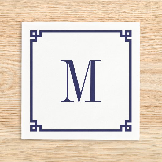 Serviette En Papier Bordure de clé grecque Navy Monogramme