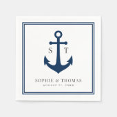 Serviette En Papier Bordure de couleur modifiable Monogramme Ancre Mar (Devant)