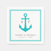 Serviette En Papier Bordure de couleur modifiable Monogramme d'ancrage (Devant)