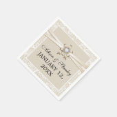 Serviette En Papier Bordure de dentelle avec ruban beige & mariage de  (Coin)