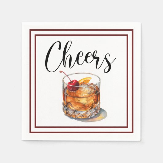 Serviette En Papier Bordure de script Old Fashioned Cheers (Devant)