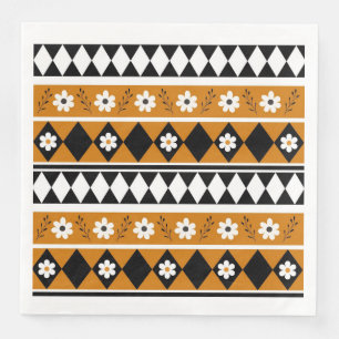 Serviette En Papier Bordure Fleur Diamant Boho Motif Floral