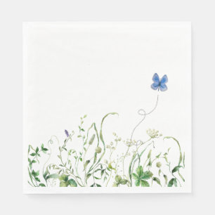 Serviette En Papier Bordure fleur sauvage avec papillon bleu