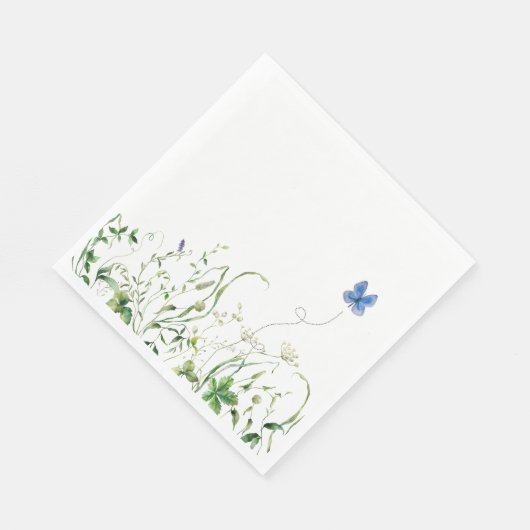 Serviette En Papier Bordure fleur sauvage avec papillon bleu (Coin)