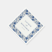 Serviette En Papier Bordure Florale Bleue Élégante (Coin)