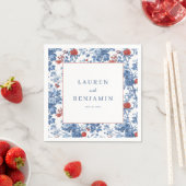 Serviette En Papier Bordure florale bleue élégante (En situation)