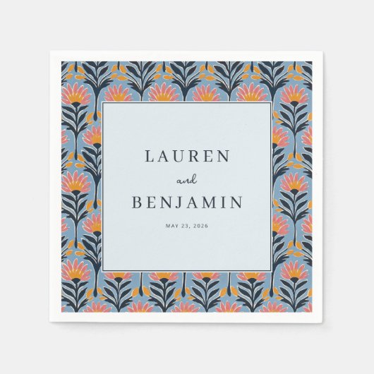 Serviette En Papier Bordure florale bleue joyeuse (Devant)